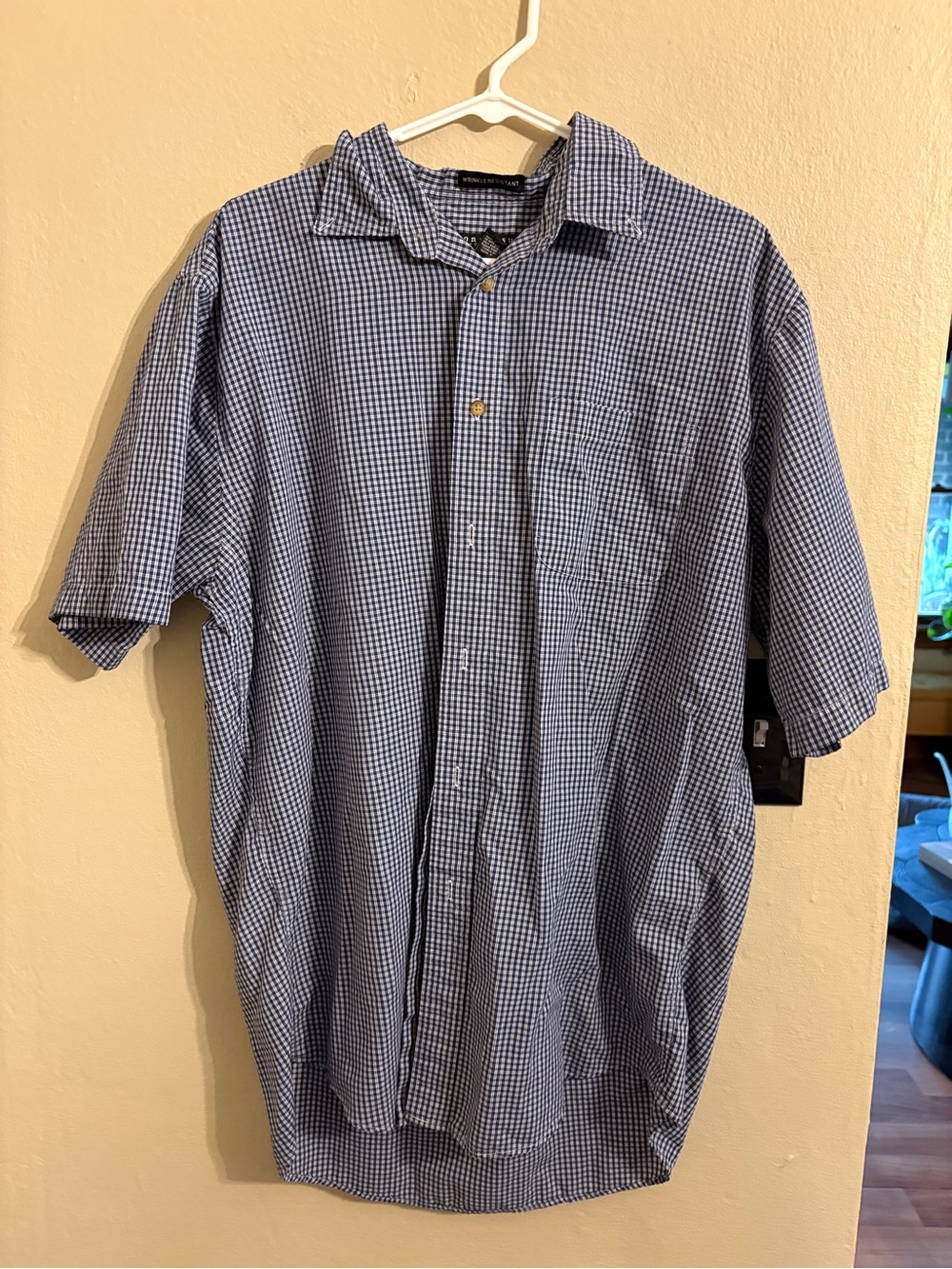 Men's Blue Gingham Short-Sleeve Button-Down Shirt